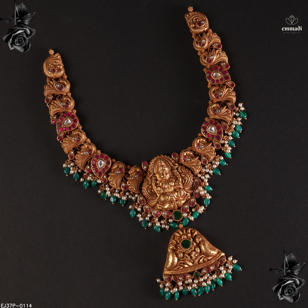 Short Necklace Kundan Nakshi – Emmadi Silver Jewellery